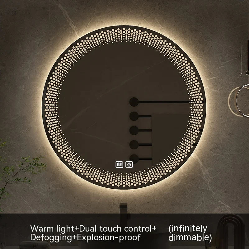 LED round mirror with adjustable backlight and intelligent anti-fog - Double liaison chaude