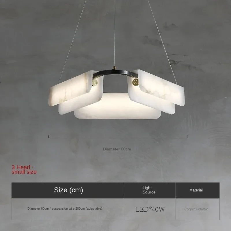 Pure natural marble chandelier and modern light copper design - D60cm-3 / 5000-6000k
