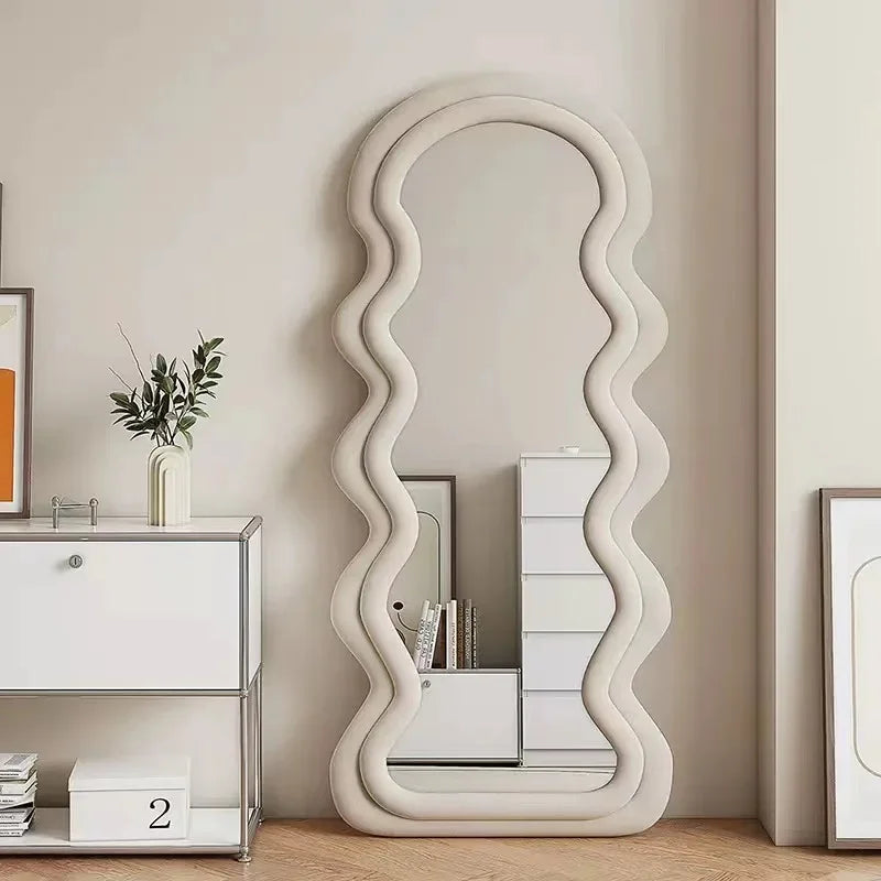 Corrugated mirror modern design for chic and funky space - Beige White / 60x160cm