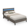 VASAGLE Metal Single Bed, 90 x 190 cm, Bed Frame, with Headboard, LED Lighting, USB and Type-C Port, Modern Style - LIGHT GRAY