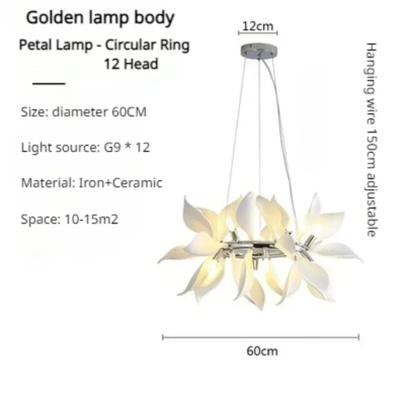 Modern ceramic chandelier with flower petals and led light - Gold D60cm / Neutral Light