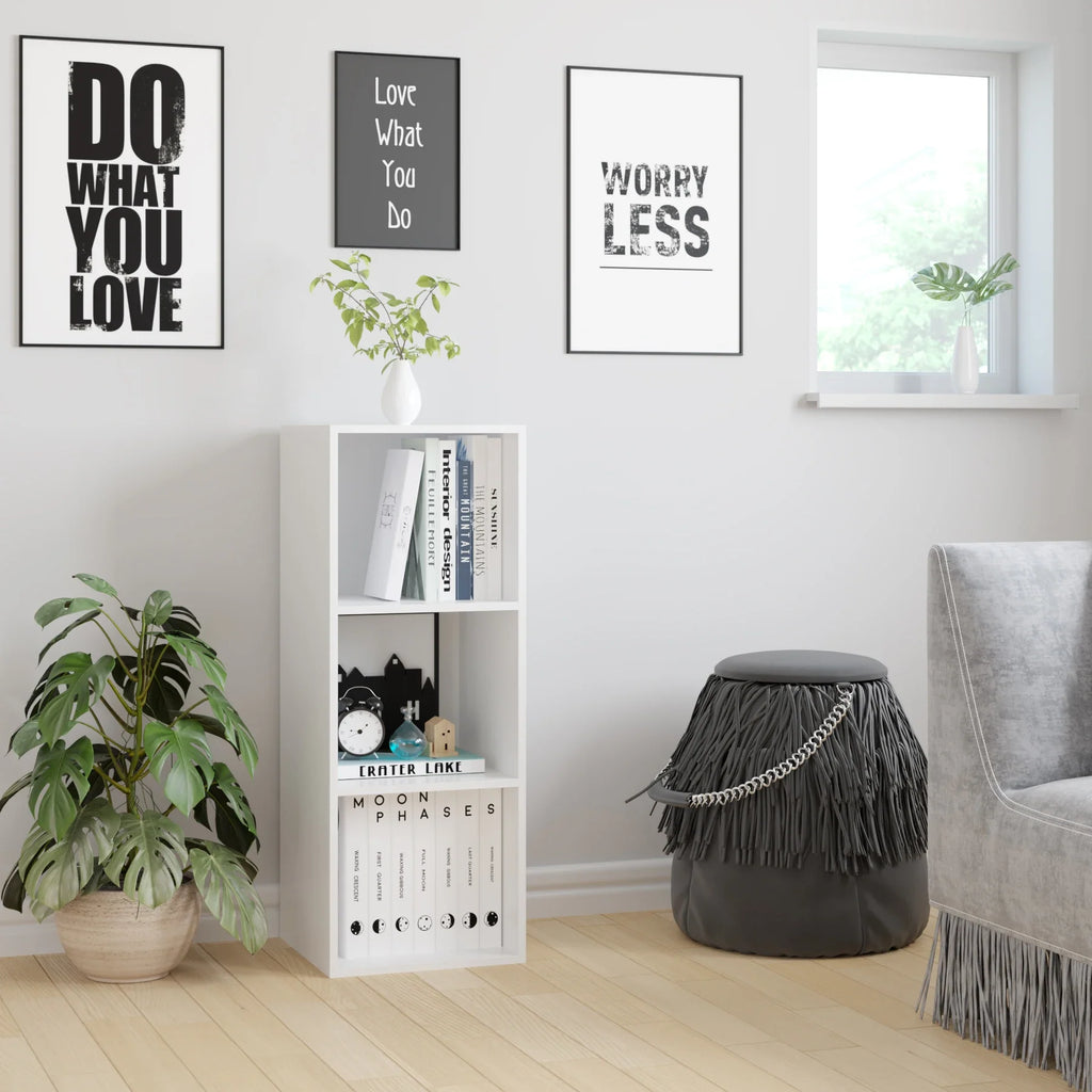 Getone Small Bookcase, White Bookshelf, 3 Cubes Storage Unit, Living Room Bookcase Wooden 30x30x80cm - view 2