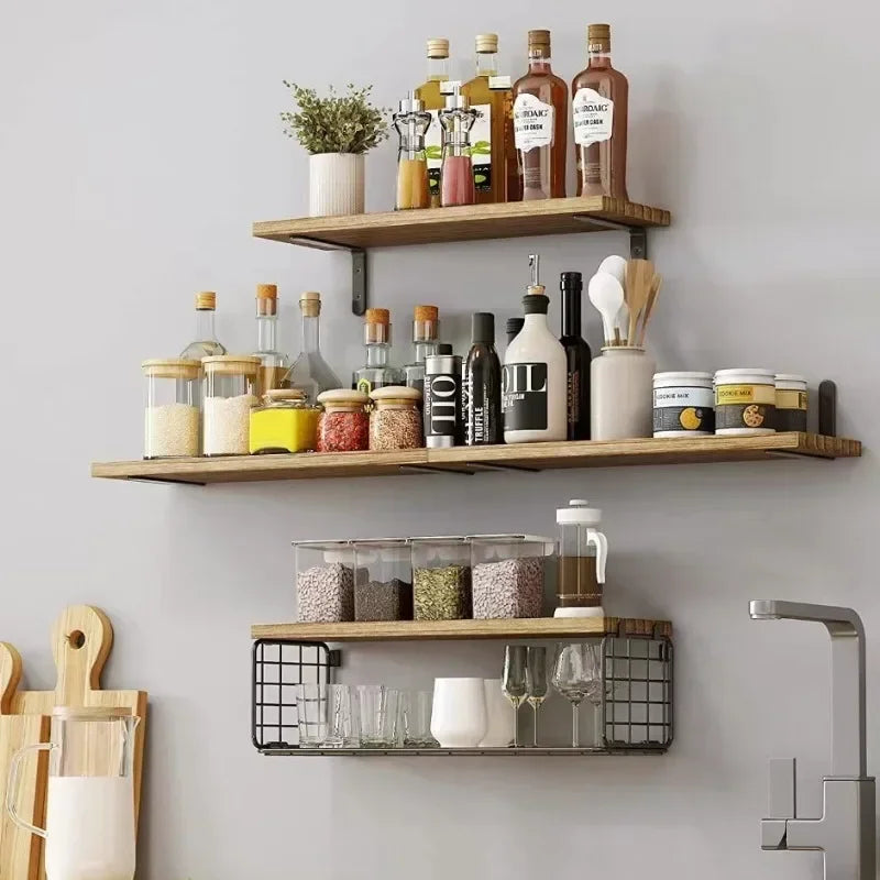 Floating wooden shelves for storage and interior decoration - view 3