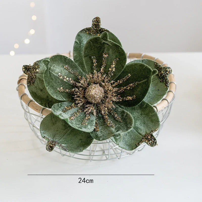 Artificial Christmas flower glitter Christmas tree decorations 1 piece - Green