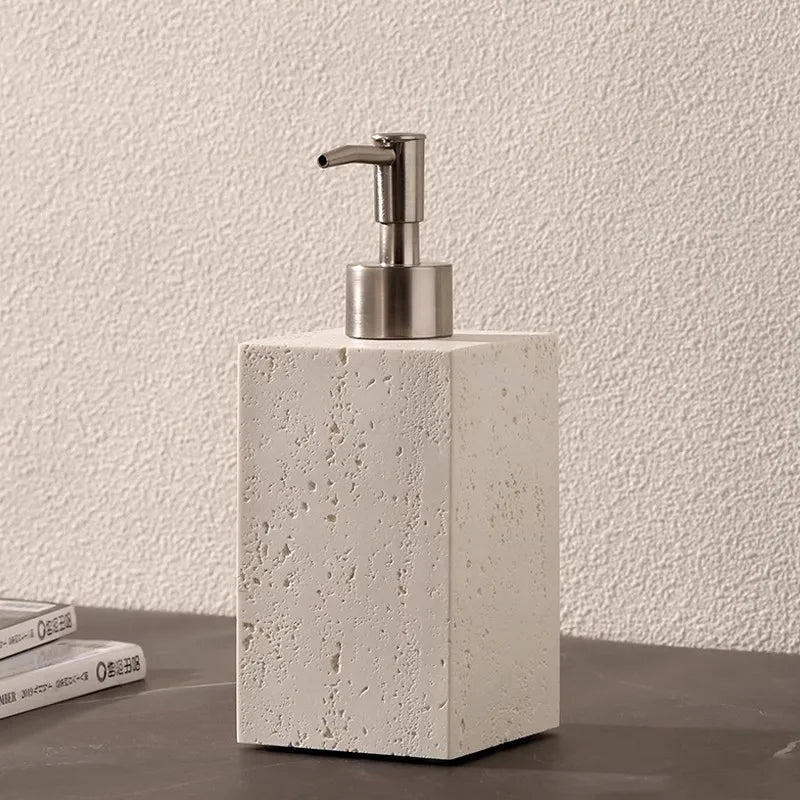 Ahunderjiaz Wabi-Sabi Style Push Bottle, Marble Shower Gel Dispenser Bottle, Light Luxury Bathroom Tabletop Decoration, Home Dec - Square-Silver