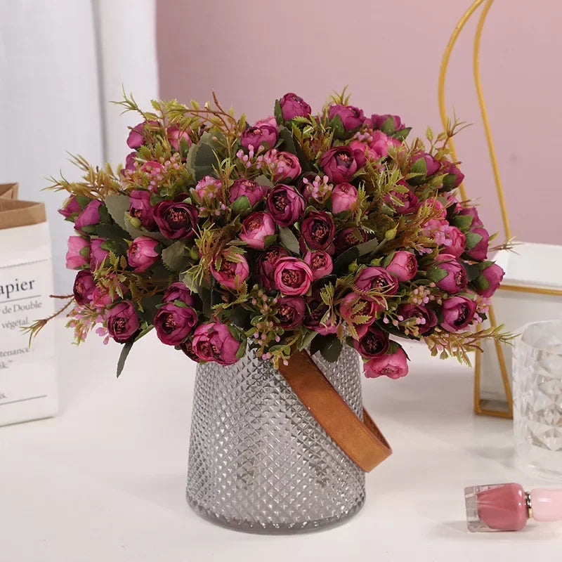 Artificial silk flowers bouquet of decorative camellia