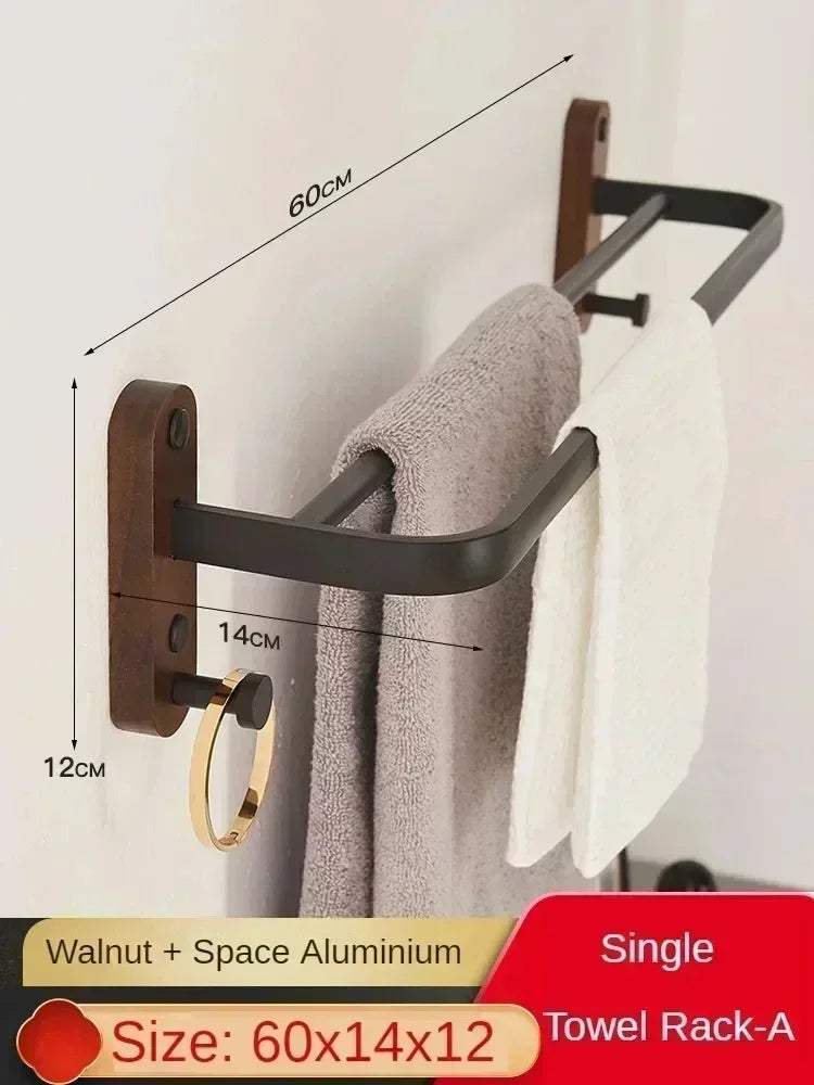 Wooden and aluminum towel holder wall organizer for shower accessories - TR180110260-2B