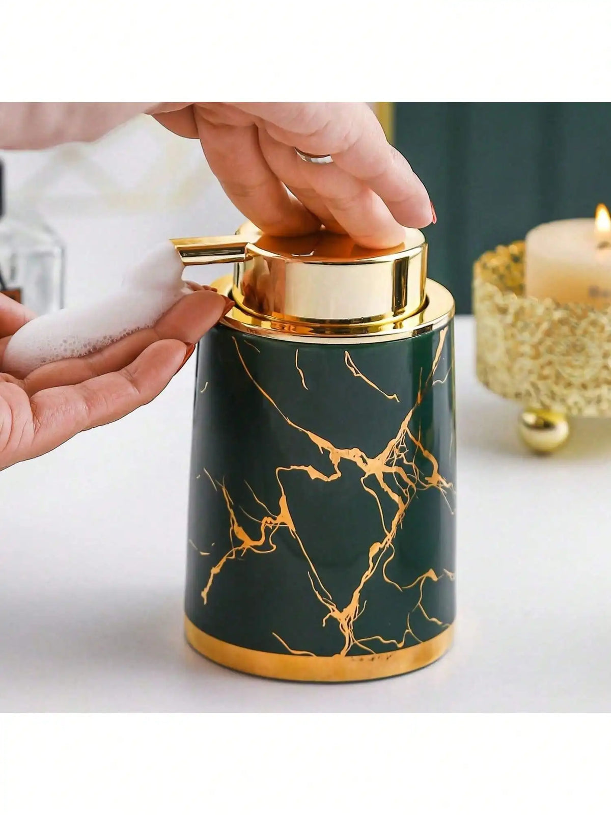 400ml Light Luxury Ceramic Marble Texture Refillable Press Mousse Foaming Soap Dispenser For Bottling, Filling Facial Cleanser - view 5