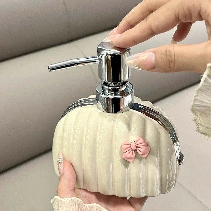 Nordic Ceramic Emulsion Bottle, Elegant Bag-Shaped Shampoo Dispenser, Exquisite Soap Bottle, Bathroom Accessories - view 3