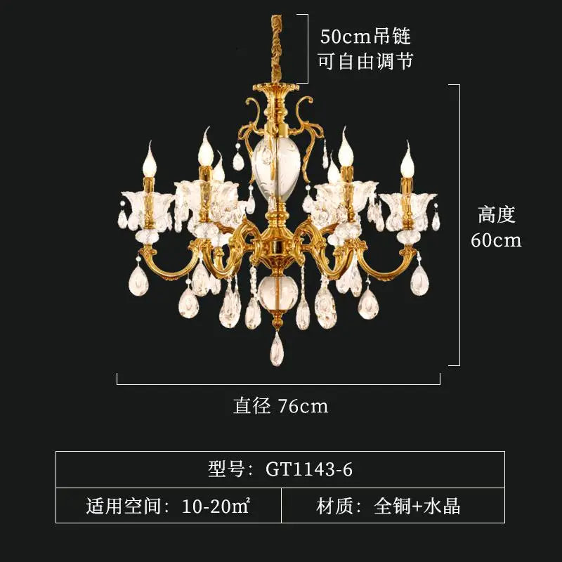 Modern led chandelier in crystal and copper - 6 lights