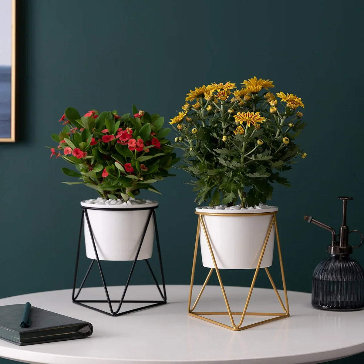 White Ceramic Vase, with Bracket Small White Vase, Round Ceramic Flower Vase, for Modern Nordic Home decor, Living Room, Office - view 5