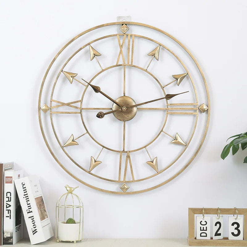 Wrought Iron Wall Clock for Living Room, Home Warm Decoration, Retro Silent Clock - view 4