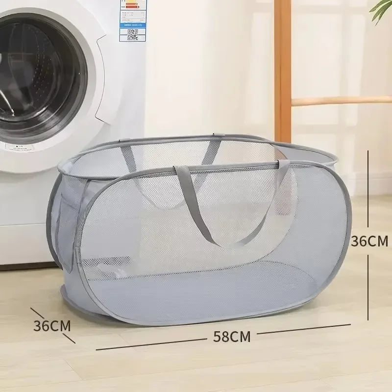 Durable Collapsible Laundry Basket, Mesh Pop Up Laundry Hamper With Side Pocket, Foldable Clothes Storage Hamper With Reinforced - view 6