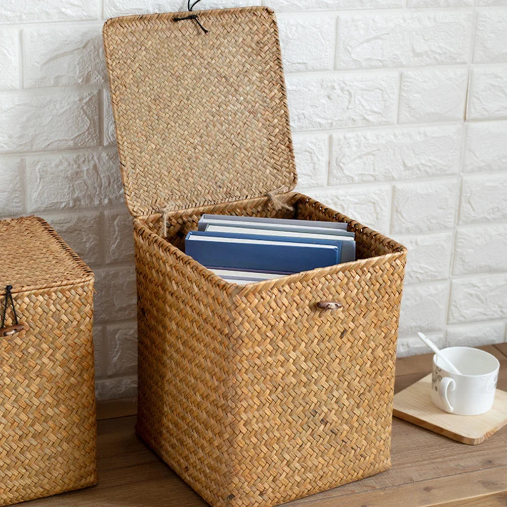 Vintage wicker basket hand woven with lid - view 2