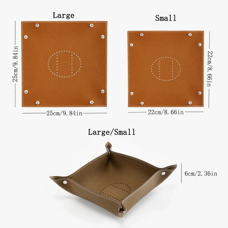Folding leather storage tray for various objects - view 3