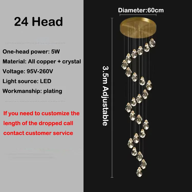 Led crystal chandelier design in modern and elegant copper - 24 Heads / 4000K Natural White
