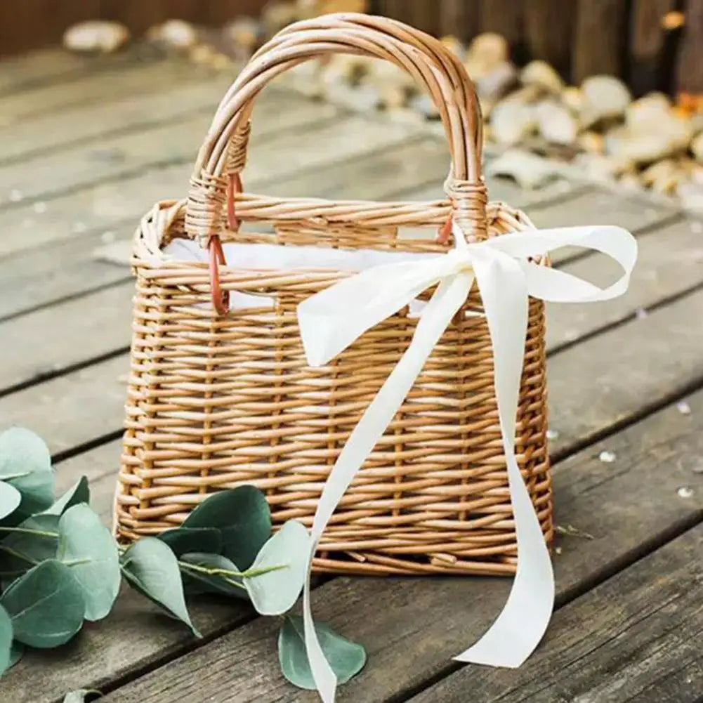 Wicker flower basket handbag in hand woven wicker - view 2