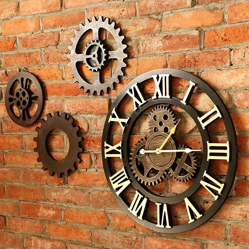 Vintage wooden wall clock 3d retro design hand made decorative luxury - view 2