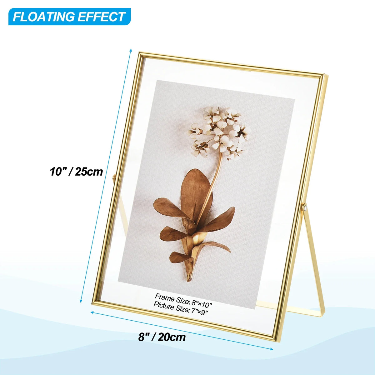 Set of 2 metal and glass photo frames for decoration - 10x8 inches Gold