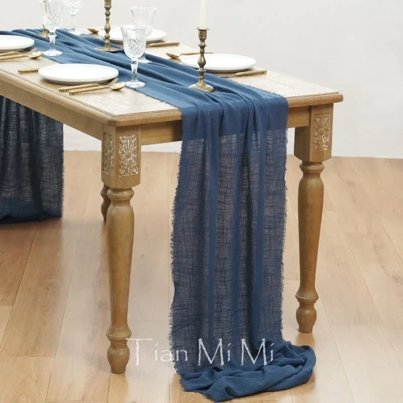 Vintage style cotton gauze wedding table runner - Prussian blue / 40x200cm