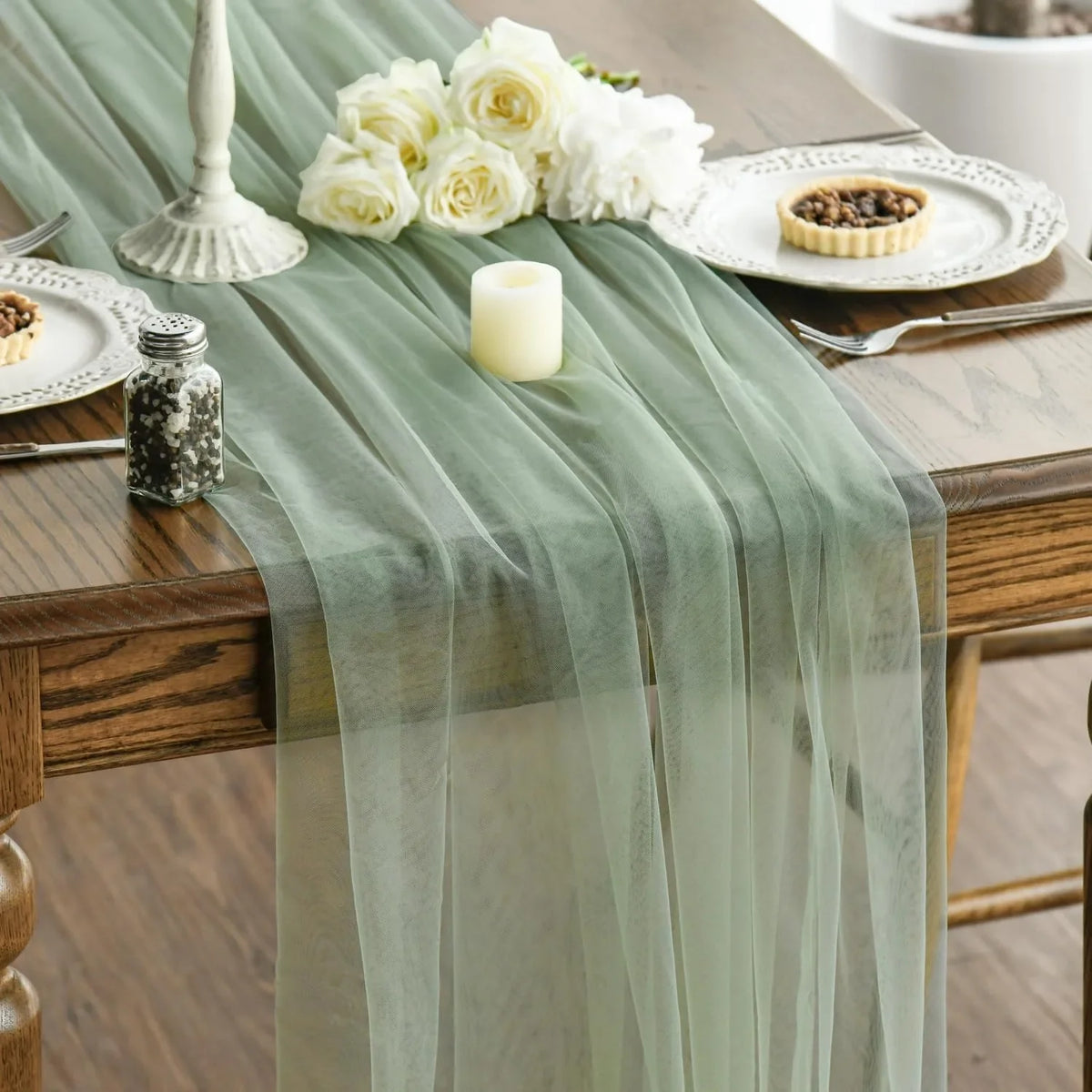 Transparent gauze table runner beige wedding party - 75x300cm