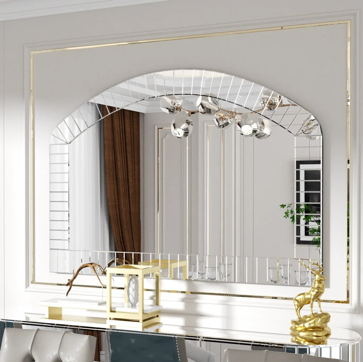 Large Silver Arched Wall Mirror, Silver Glass, Decorative Venetian Accent Mirror, Home Living Room decor, Bling Beveled Edge