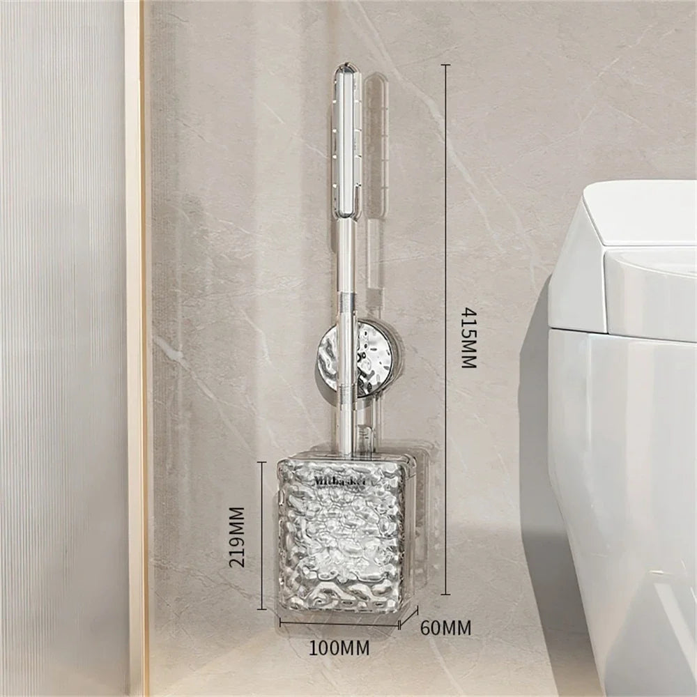 Glacier pattern toilet brush with long handle and wall fastening - Silver