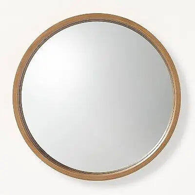 Modern round wall mirror in rustic natural magnolia