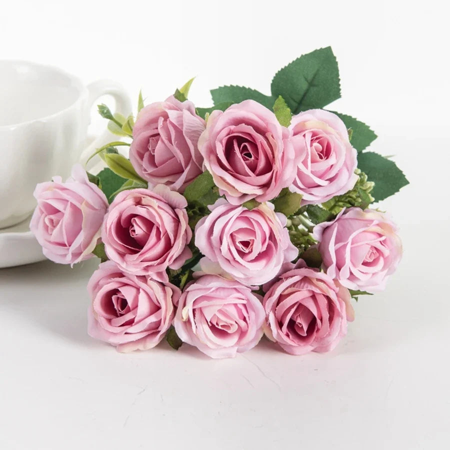 Bouquet of artificial silk rose wines for decorations and festive events - Dark Pink