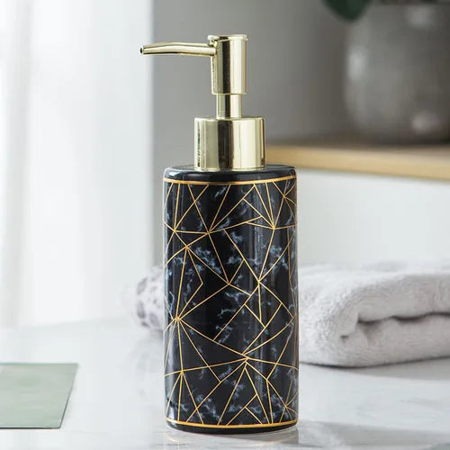Ceramic soap dispenser with golden pump for bathroom - H