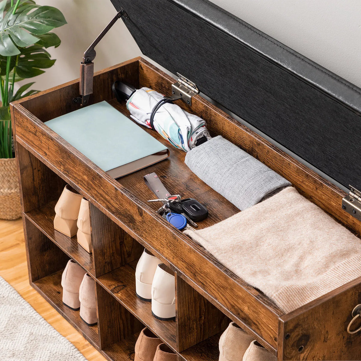 Shoe cabinet with padded bench and 6 compartment shelf - view 7