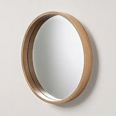Modern round wall mirror in rustic natural magnolia - view 2