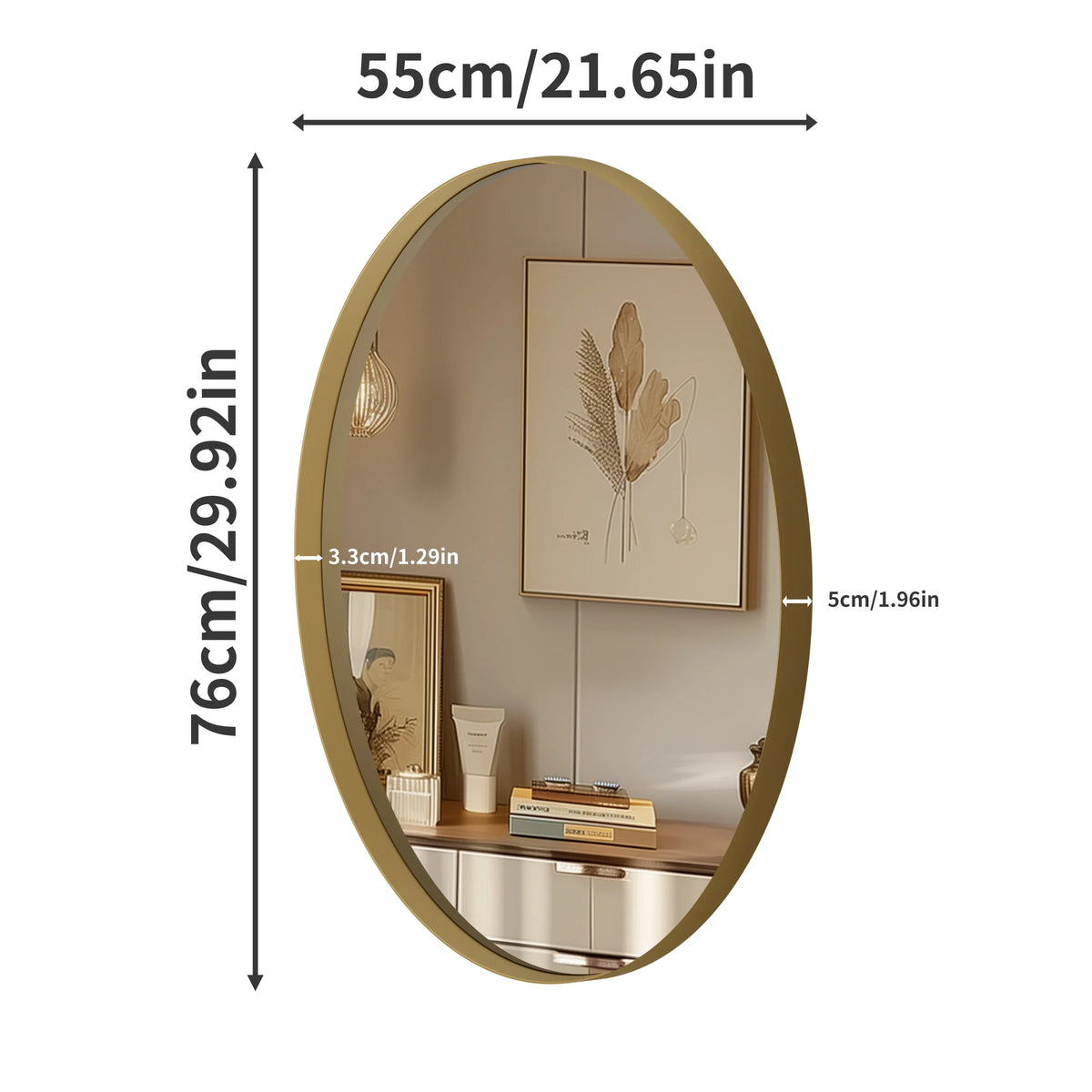 Oval Gold-Framed Circle Wall Mirror, Yellow-Tone Accent - view 5