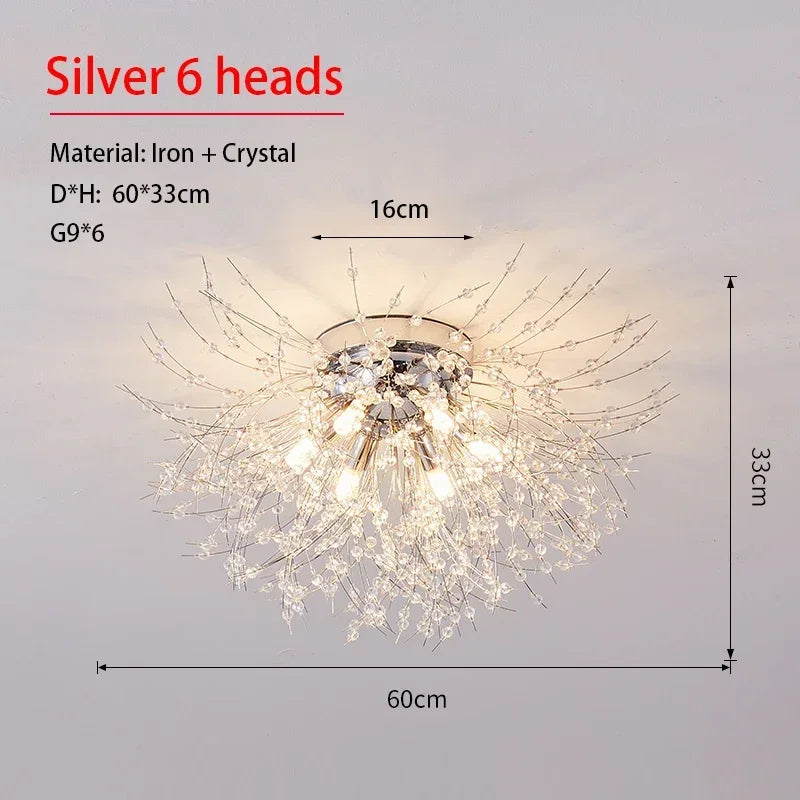 Modern Dandelion Crystal Pendant, Living Room, Dining Room, Bedroom Ceiling Light, Room Light, Fireball Decorative Light - Silver 6 heads / 110V / Neutral Light