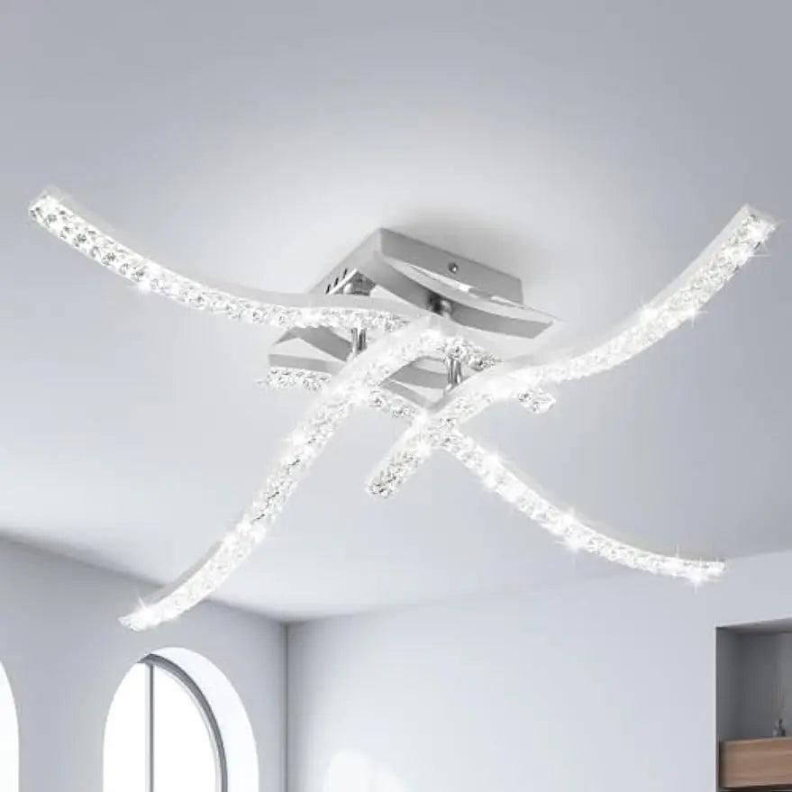 32W Led Ceiling Lamp, Metal Curved Ceiling Lamp Cold White 4 Cross Flamig Acrylic Ceiling Lighting Interior Bedroom Kitchen - black / 5500K