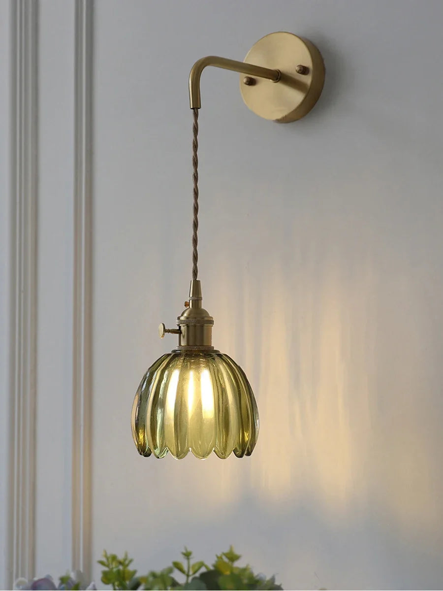 Wall sconce in retro Japanese style floral glass - view 3