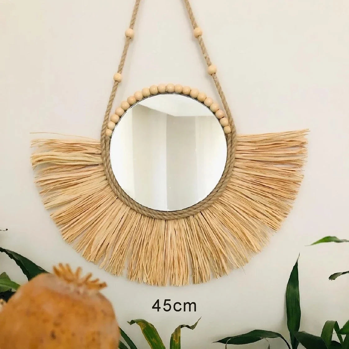 Nordic Style Straw Rattan Wall decor, Round Rattan Mirror, Mirror Decoration - straw mirror A