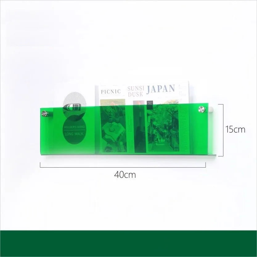 Floating acrylic wall shelf with magazine holder and literature organizer - 40cm 5mm Thick 11