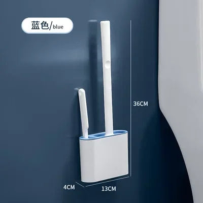 Silicone toilet brush set with wall holder for bathroom - Blue White