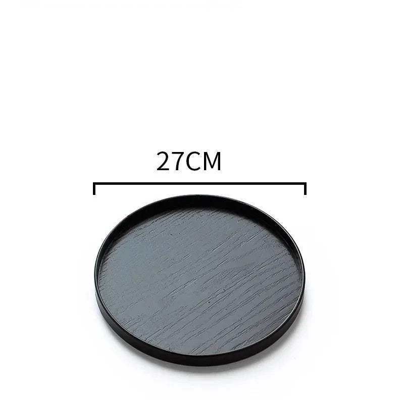 Japanese round wooden tray for service and tea - Black 27cm
