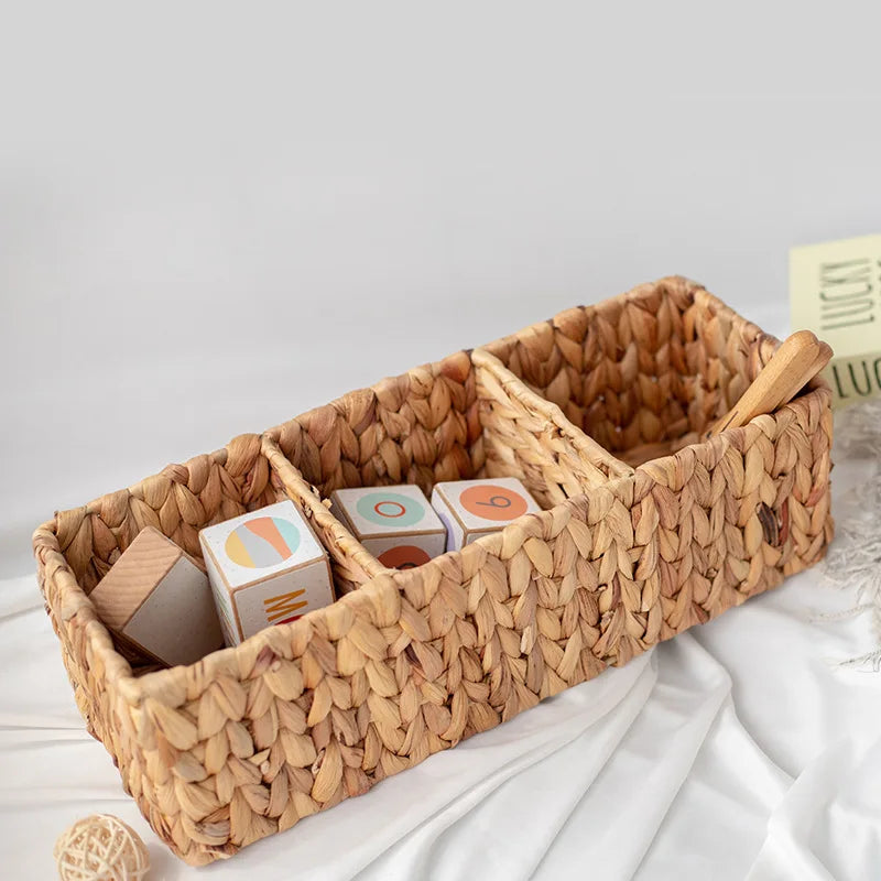 Hand woven storage basket three compartments in rattan