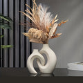 Hollow Nordic Modern Ceramic Vase Set of 2 for Modern Home decor,Modern Boho Hollow Flower Vases for Living Room Bookshelf - WHITE
