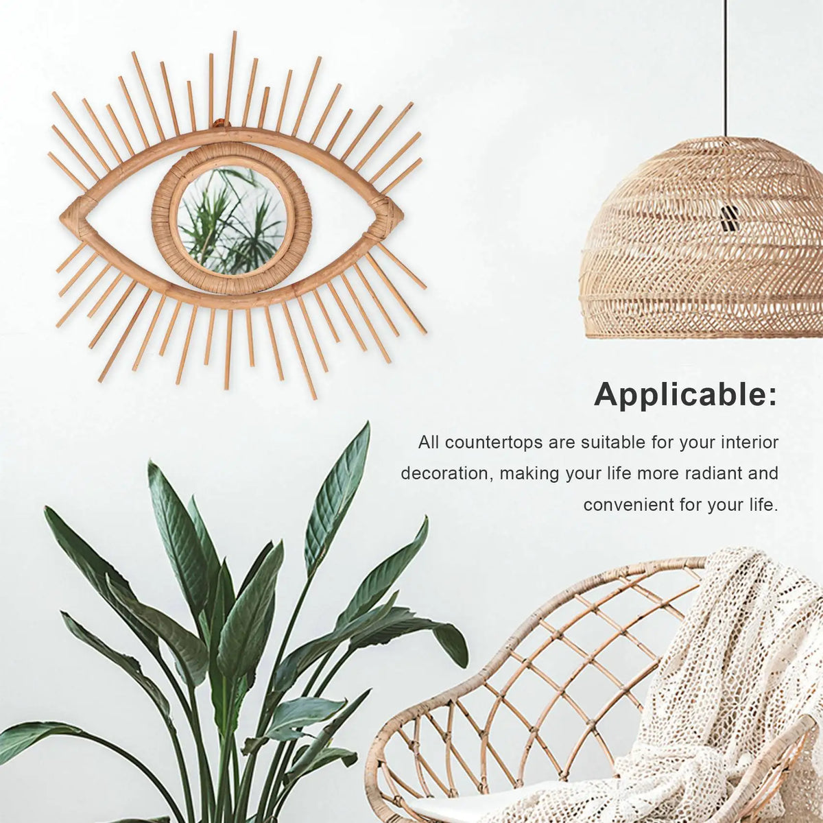 Eye-shaped rattan decorative frame for mirror - view 3