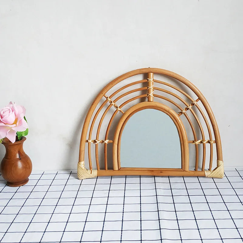Nordic Style Straw Rattan Wall decor, Round Rattan Mirror, Mirror Decoration - view 2