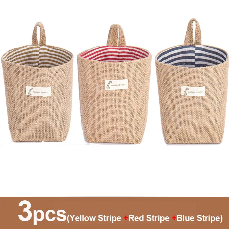 Set of 3 hanging baskets in jute canvas for decorative storage - 3 Pieces E