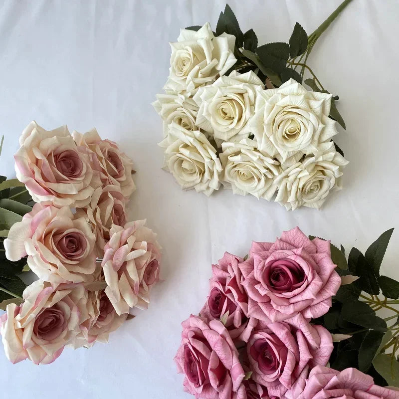 Artificial Silk Rose Bouquet in Black Coffee, Purple and Red Wine - view 2