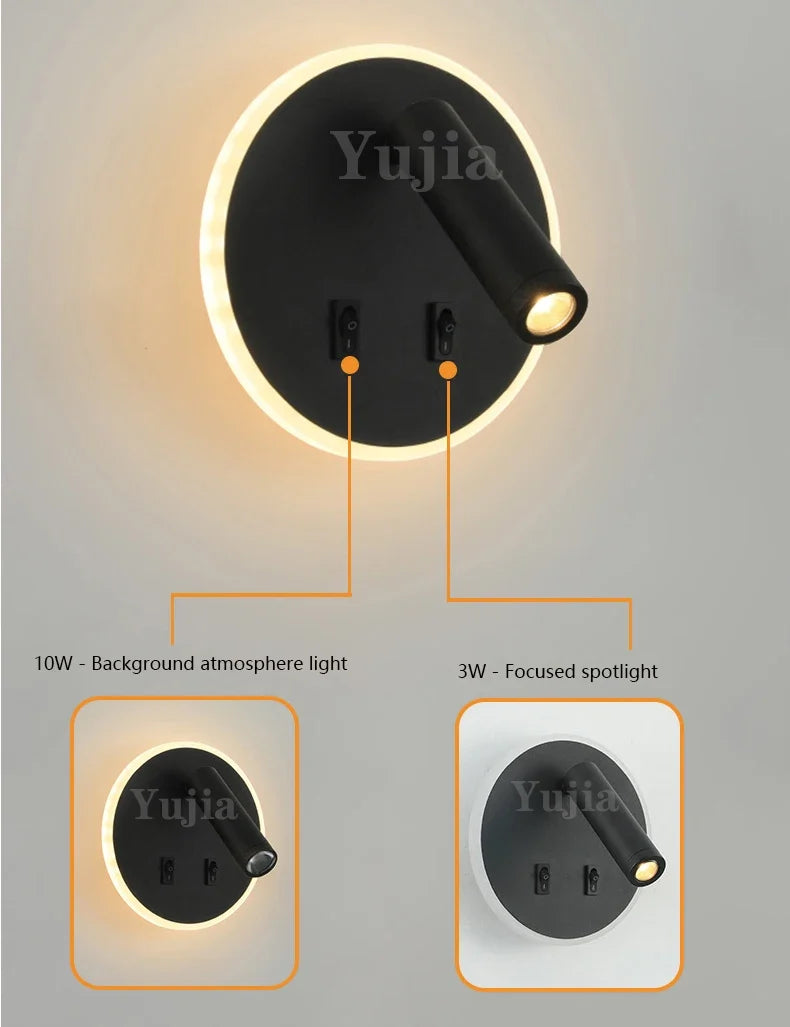 Modern led wall sconce with usb ports and adjustable reading lamps - view 3