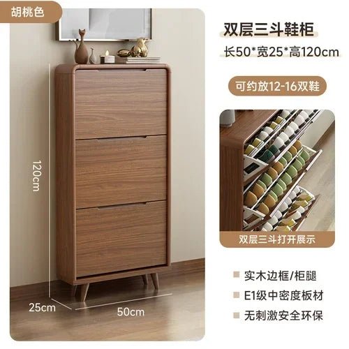 Minimalist vintage wooden shoe shelf and space gain - Style15