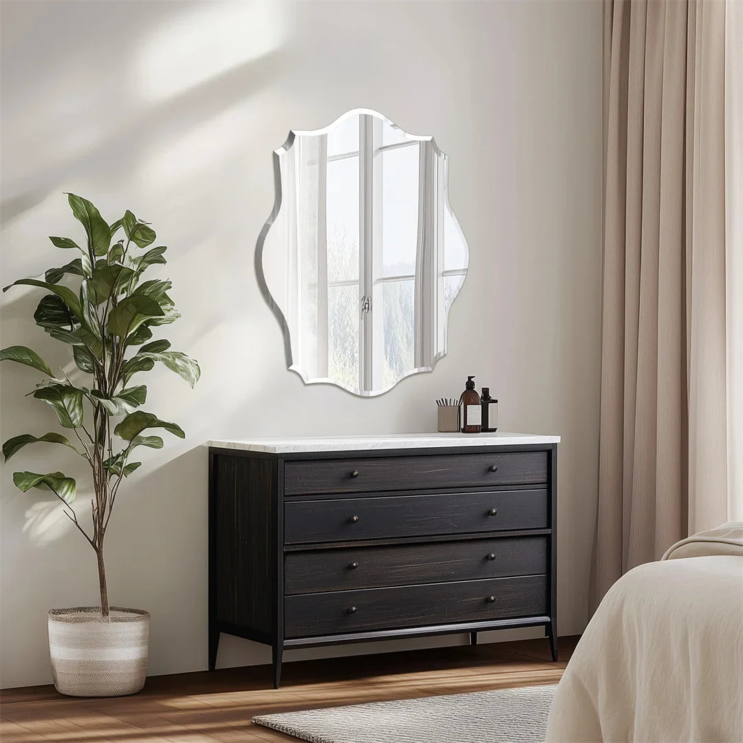 LUVODI Minimalist Frameless Wall Hanging Mirror Asymmetrical Vanity Mirror with Beveled Edge for Bathroom,Entryway - view 5