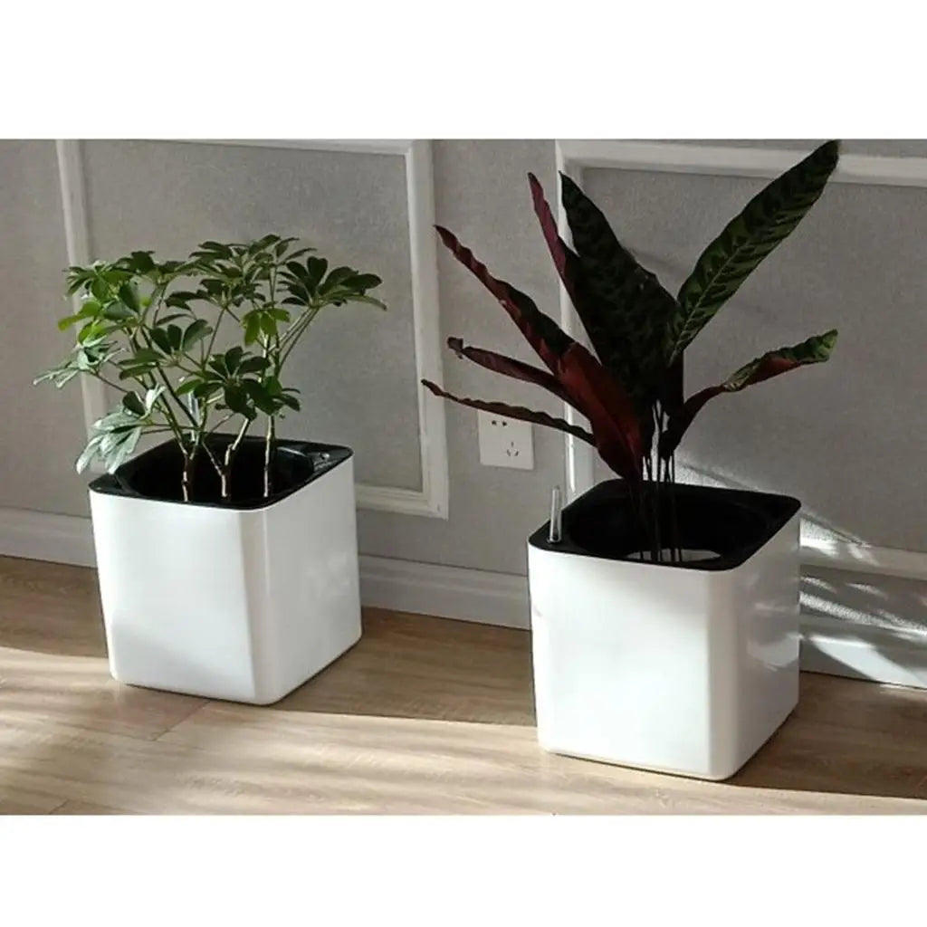 White Self Watering Planter, Water Indicator, Modern Decorative Planter Pot for all House Plants Flowers, Herbs, Vegetables - S